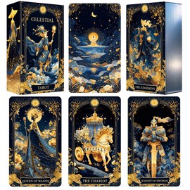Celestial Tarot Deck, Unique Tarot Cards for Beginners with Blue Gold Edge, Divination and Spiritual Divination Tool