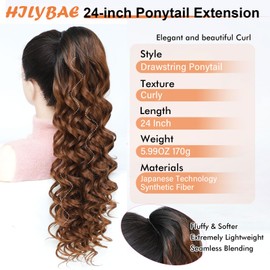 HILYBAE 24Inch Ponytail Extension, Drawstring Ponytail for Black Women, Long Afro Curly Pony Tails Hair Extensions, Natural Synthetic Hairpiece Fluffy Ponytail for Daiy Use (Ombre Blonde)