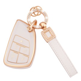 EKALA for GMC Key Fob Cover with Leather Key Fob Keychain, 5 Buttons Soft TPU Key Shell Case Compatible with 2021 2022 2023 GMC Sierra 1500 Chevy Silverado 1500 2500HD 3500HD (P-BCK-5D)