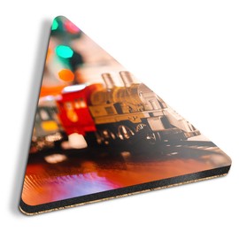 1 x Triangle Coaster - Toy Vintage Train Christmas Lights Cork Backed MDF Glossy Tea Coffee Accessory #52285