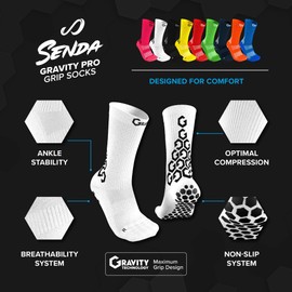 SENDA Gravity Pro Grip Socks with Non-Slip Technology, Unisex, Crew Length, Green, Medium