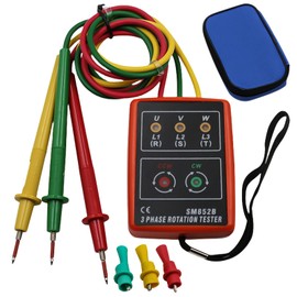 WIYETY 3 Phase Portable Phase Tester: Rotary Field Meter AC60V~600V, 3 Phase Sequence Rotation Tester, Voltage Tester with Buzzer Tester and Crocodile Clips Suitable for High Voltage Devices