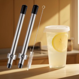 2 Pack Straw Puncher Kit - Durable Stainless Steel Tool for Lemonade Cups, Deli Lids and Drinks (Includes Cleaning Brush)