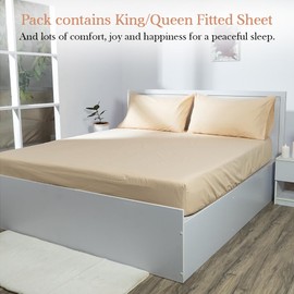 Atelier 100% Cotton Fitted Sheet Queen, 133 GSM Lightweight Fabric Queen Fitted Sheet Only, Cool, Crisp, Breathable Percale Sheets, Snug Fit Upto 17" Extra Deep Pocket Queen Sheets, Beige