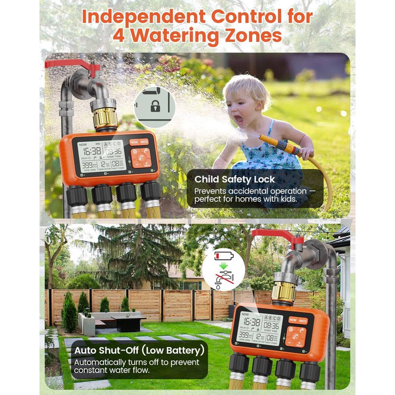 Sprinkler Timer 4 Zone with Brass Inlet Water Timer for