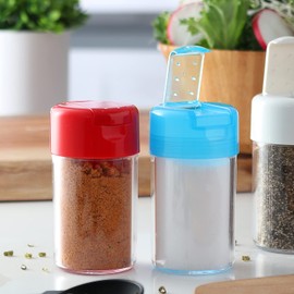 Set of 2 - Plastic Salt and Pepper Shakers with Hinged Lid, No Spill Lunch Box Outdoor Picnic Moisture Proof Spice Dispenser, Seasoning Container Pourer w/Cover, 3.5 oz.