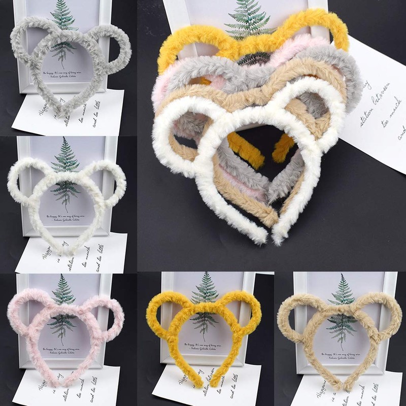 caralin Women Winter Thick Plush Headband Round Bear Ears Makeup