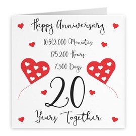 Hunts England - 20th Wedding Anniversary Card - 20 Years Together - Happy Anniversary - Timeless Collection - Fun Cute Card