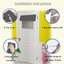 E-HAO French Blackout Front Door Curtain (26" w x 40" L), Washable Door Curtain Covering with Adhesive Hook and Loop Fastener Strip (Gray)