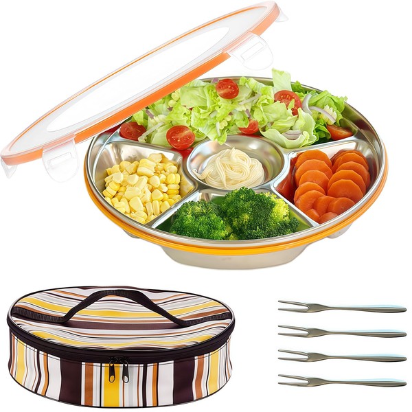 Veggie Tray with Lid, Divided Serving Tray with Lid, Stainless
