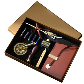 JasCherry Pen with Ink Set - Vintage Calligraphy Pen with Wax Seal Stamp, Feather Quill Set with Ink & Notebook in Gift Box for Birthday Christmas Stationery Gift