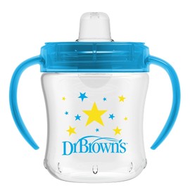 Dr. Brown's Transition - Taza para sorber con boquilla suave, color azul, 6 onzas, 6 m+