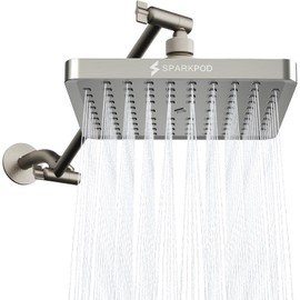 SparkPod - Cabezal de ducha de lluvia cuadrado con brazo de extensión de cabezal de ducha, lluvia de alta presión, aspecto moderno de lujo, sin complicaciones, instalación de 1 minuto (extensión de brazo de ducha de 11 pulgadas, elegante níquel cepillado)