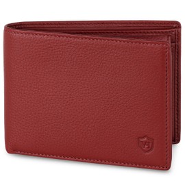 VON HEESEN Men's Leather Wallet with RFID Protection - Genuine Leather Wallet for Men - Women's Wallet, red, landscape large (trifold)