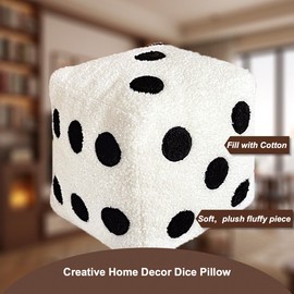 Joysphere Fuzzy Dice Shaped Plush Decorative Throw Pillow 7.9 Inch x 7.9 Inch White