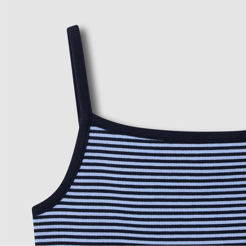JAJU [JAJU] Women's Cotton Rib Square Neck Sleeveless T-shirt_Dark Blue