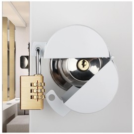 Door Knob With Lock，Without Drilling door handle lock，From Outside Prevents Turning of Door Knob and Access to Keyhole,for Apartment Evictions，dementia patients ,Childproof (White with padlock)