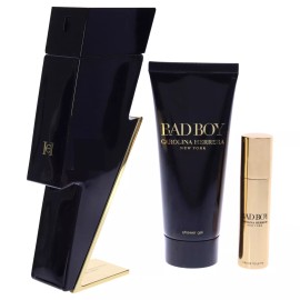 CAROLINA HERRERA BAD BOY 3PC GIFT SET - 3.4OZ EDT + 3.4OZ SHOWERGEL + 0.34OZ EDT