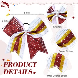 6PCS Glitter Cheer Bow Large Cheer Bows Rhinestones Hair Bows Girls 8"Cheerleading Bows Bulk Elastic Band Ponytail Holder for Teen Girls College Sports Competition