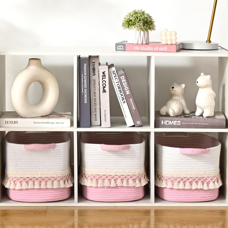 6 Pack Storage Basket for Shelves, Boho Cotton Rope Storage