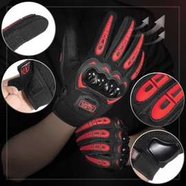 COFIT Motorcycle Gloves Breathable, Touchscreen Motorbike Gloves Anti-Slip with Good Grip Hard Knuckles Protection for Men Women Motocross, BMX ATV MTB Cycling, Road Racing - Red XL