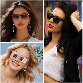 Joopin Trendy Square Sunglasses 3 Pack Oversized Sun Glasses Polarized UV Protection Vintage Shades for Women Men (Black + Gradient Brown + Clear Pink)