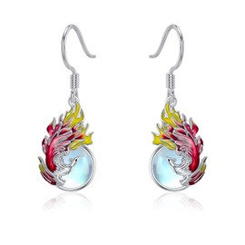 PELOVNY Mothers Day Gifts Phoenix Flame Earrings 925 Sterling Silver Moonstone Fire Nirvana Phoenix Bird Rising Jewelry Christmas Birthday Gifts for Women Mom