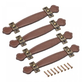 sourcing map Leather Handle, 7.6" 4Pcs Surface Leather Furniture Handles, Door Handle Strap Suitcase Dresser Drawer Knobs Pulls Replacement, Brown