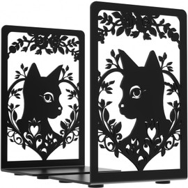 Bookends, Book Ends, Metal Bookends for Shelves, Black Bookends for Heavy Books, 1 Pairs Sturdy Bookend Supports, Cat Decorative Bookends, Bookend Shelf Holders, Book Stoppers for Home Office Kitchen