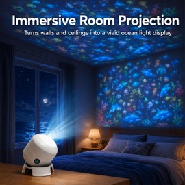 HD Smart Dynamic 5D Holographic Night Light Projector, 360° Rotating Ocean Galaxy Projection Lamp for Bedroom, Party, Home Theater (Christmas-themed)