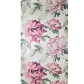 Seabrook Floral off white green pink large peony flowers focal botanical blooms Wallpaper - sample 8.5 inches x 11 inches