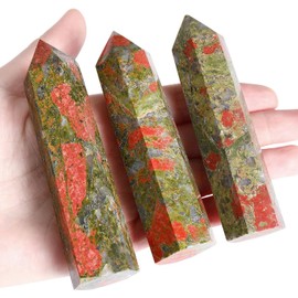 QINJIEJIE Unakite Crystals Tower 4 Inch Large Healing Stone Crystal Stone Towers 1 Piece Rock Crystal Hexagonal Point Bars Gemstones for Wicca Crystal Grid Reiki Meditation 9-10 cm