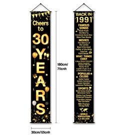 2 Pieces Birthday Party Decorations Cheers to Years Banner Party Decorations Welcome Porch Sign for Years Birthday Supplies (30th-1992)