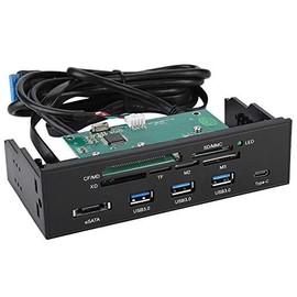 ASHATA Richer-R Lector de Tarjetas Multifunción,Card Reader para Unidades de 5,25 ",Compatible con Tarjetas M2/MSO/SD/MS/XD/64G CF. (3 Puertos USB 3.0,Puerto eSATA y USB 3.1,6 Ranuras para Tarjetas)