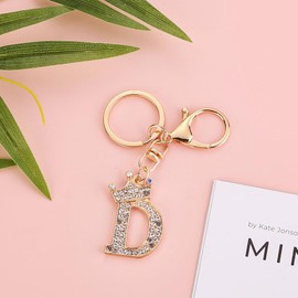 Kysin Chiys Sparkling Gold Letter A-Z Crown Keychain Imitation Crystal Bag Charms Purse For Handbags Metal Alphabet Initial Letter Keychain for Women - D