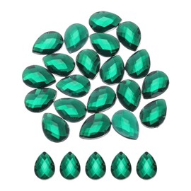 MECCANIXITY 20PCS Flat Back Acrylic Teardrop Gems 18x25mm Artificial Rhinestones for DIY Crafts Bead Wedding Party Face Painting Jewelry Making Dark Green