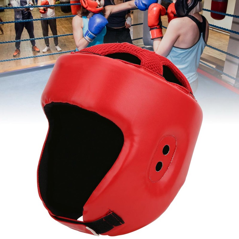 Boxing Helmet PU Leather Adjustable Head Guard Sanda Kickboxing Training