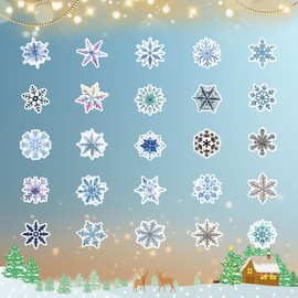Dorgua 50Pcs Christmas Snowflake Stickers, Snowflake Stickers for Water Bottle, Vinyl Waterproof Stickers Snowflake Decoration for Xmas Party Favors Laptop Luggage Skateboard Decoration