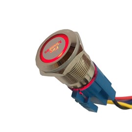 ESUPPORT Acero Inoxidable 19mm Interruptor de Botón Pulsador Momentáneo 12V 5A Impermeable Metal Interruptor Luz LED Rojo Lámpara para Coche Misiles de Fuego Conmutador de Palanca Botón Enchufe Cable ON-OFF 5 Pines