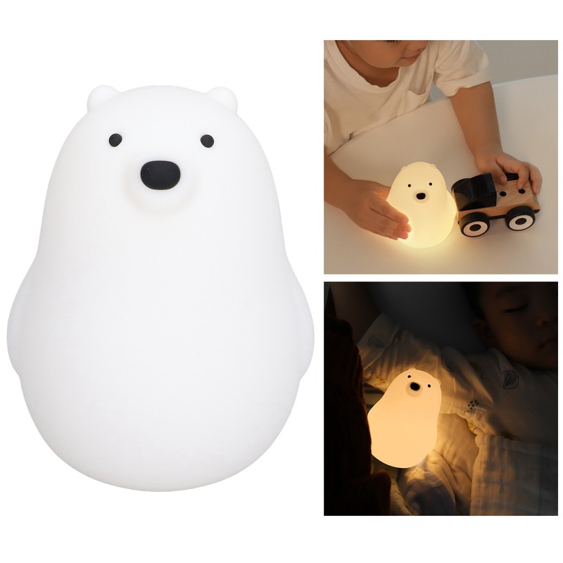 LED Night Light Cartoon White Bear Baby Pat Light USB