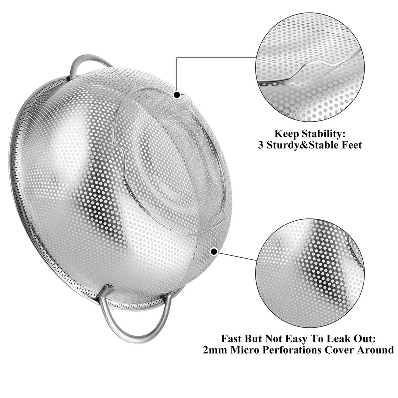 ASelected Stainless Steel Colander 22CM,Micro-Perforated Metal Colander With Handle,Heavy Duty&Healthy