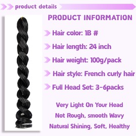 Loose Wave French Curls Crochet Braids Hair Natural Black 100g 24 Inch 1 Packs Curly Braiding Hair Pre Stretched Bouncy Braiding Hair- Loose Wavy Synthetic Hair Extensions For Black Women