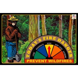 HAWAII SMOKEY BEAR FIRE DANGER SIGN W GAUGE! RAINBOW EUCALYPTUS FOREST MAUI U.S.