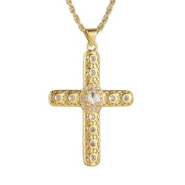 HZMAN Gold Cross Necklace for Women 18K Gold Plated Necklace Dainty Retro Cubic Zirconia Cross Necklace Pendant Jewelry Gift (Silver)