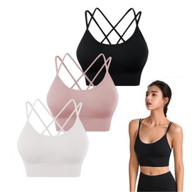 Qivolt 3 PCS Sports Bra Set with Cross Straps,Sports Bras for Women,Cut-Out Tank Top,Removable Padded Cups for Pilates,Fitness (CA/US, Alpha, X-Large, Regular, Regular, Black Pink White)