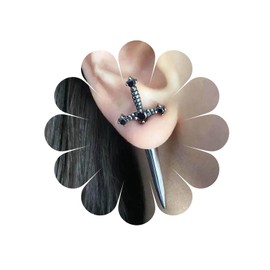 Allereyae Vintage Onyx Sword Ear Jacket Earrings Onyx Crystal Sword Stud Earrings Silver Large Sword Jacket Earrings Sparkly Onyx Black Sword Earrings Jewelry for Women and (Black)