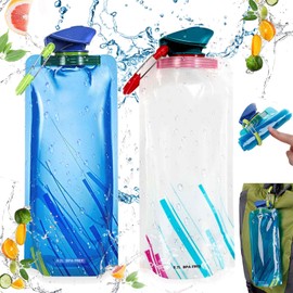 SoundZero Pack of 2 Foldable Water Bottles, Drinking Bag, 700 ml, Hiking, Foldable Drinking Bottle, BPA-Free with Carabiner, Foldable Reusable Drinking Bottle, Foldable Drinking Bottle with Carabiner
