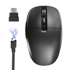 PINKCAT Rechargeable Wireless USB C Mouse, 2.4G Type C RGB Lighting Computer Mice Silent Click, Ergonomic Design