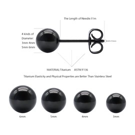 Artskin Ball Stud Earrings for Women Men Girls G23 Titanium Earrings Hypoallergenic Nickel Free 3mm Black Round Ball Earrings for Sensitive Ears (3mm, Black)