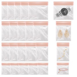 20 PCS Clear Jewelry Bags, EVA Anti Tarnish Jewelry Storage Bags,Mini Pouch Small Plastics Travel Jewelry Bags,Resealable Pink Ziplock Pouches for Women Ring Earring Necklace Bracelet (4 Mix Sizes)